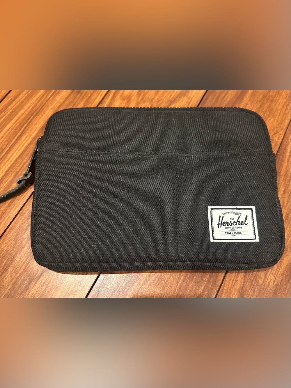 Herschel Black Zip Pouch with Red-White Stripe Lining
